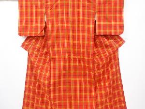 リサイクル　格子織り出し手織り紬着物